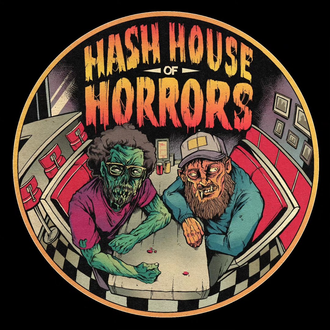 Two monsters in a diner beneath the Hash House of Horrors title.
